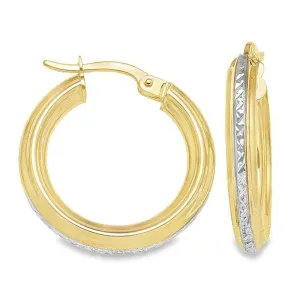 10K Yellow and White Gold Patterned Hoop Earrings