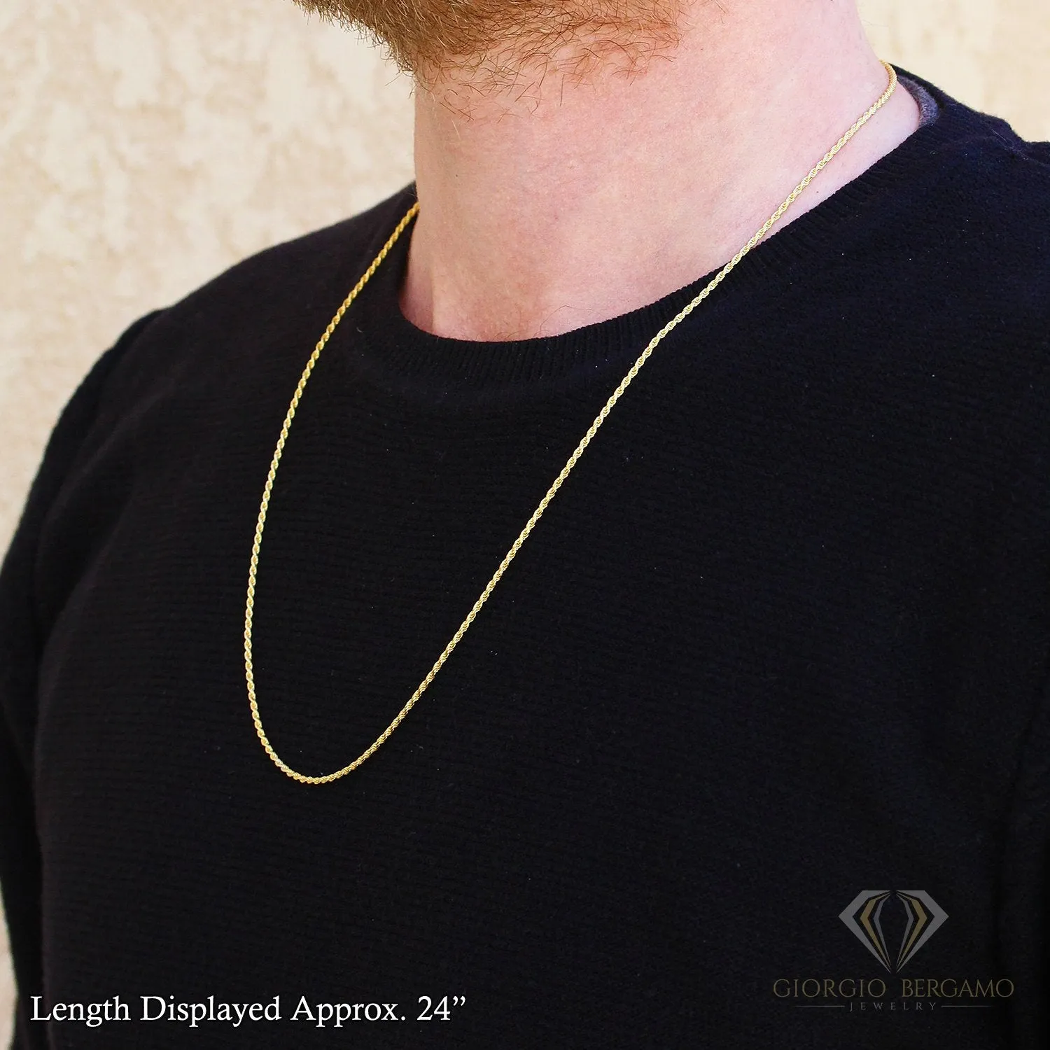 10K Yellow Gold 1.5mm Solid Rope Diamond Cut Chain