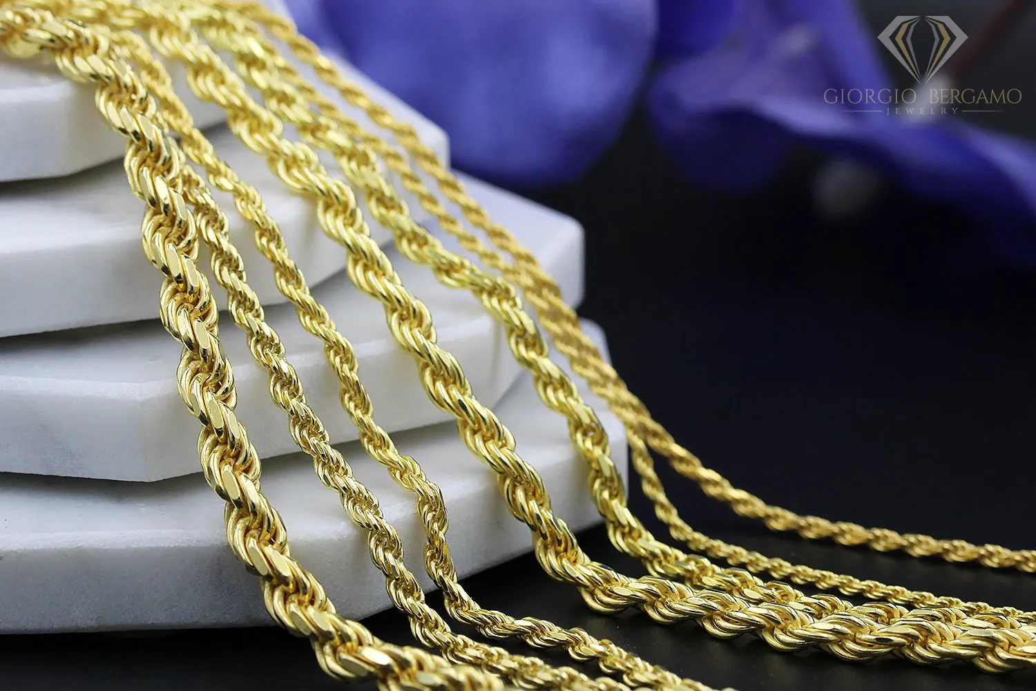 10K Yellow Gold 1.5mm Solid Rope Diamond Cut Chain