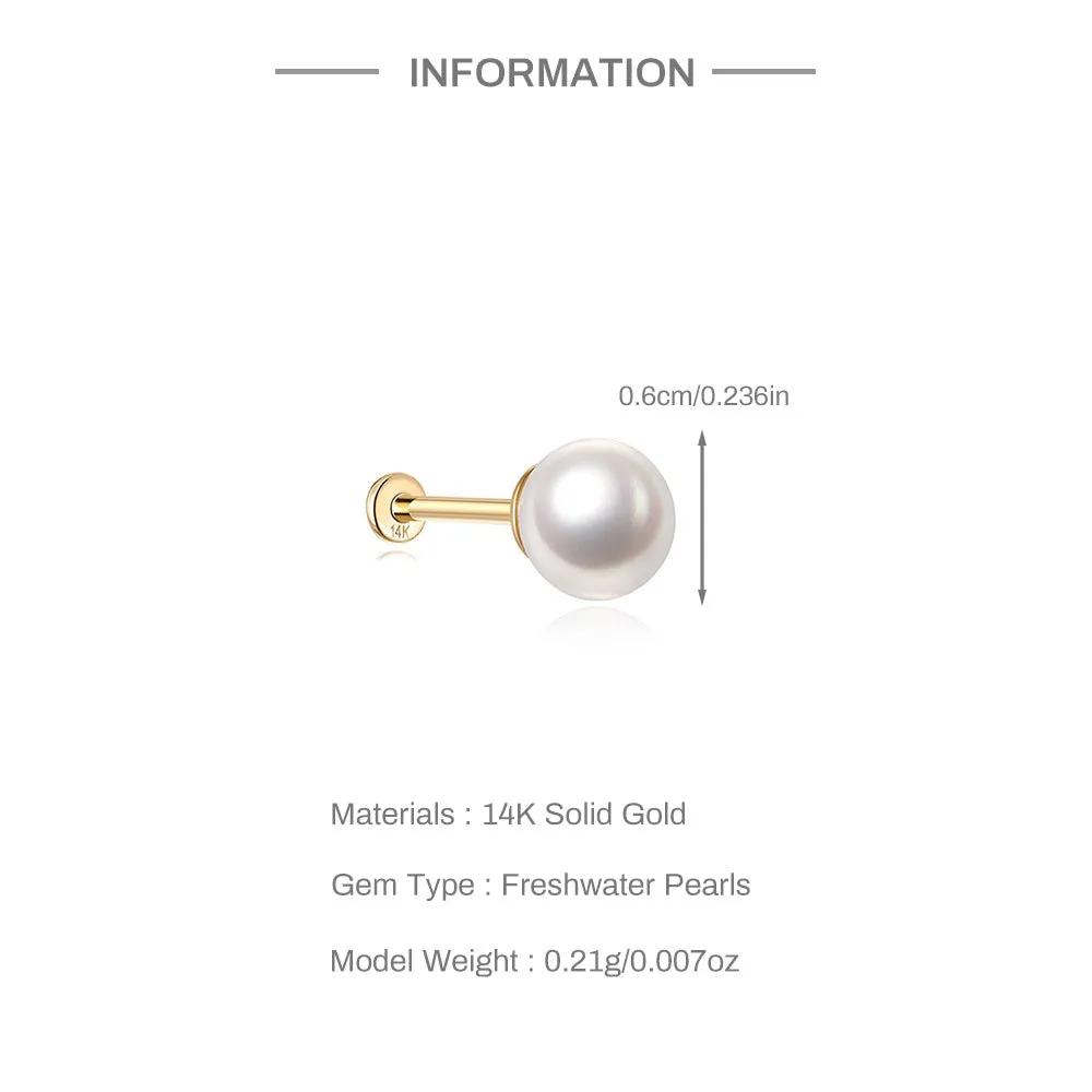 14k Gold Single Large Pearl Gold Flat Back Earrings