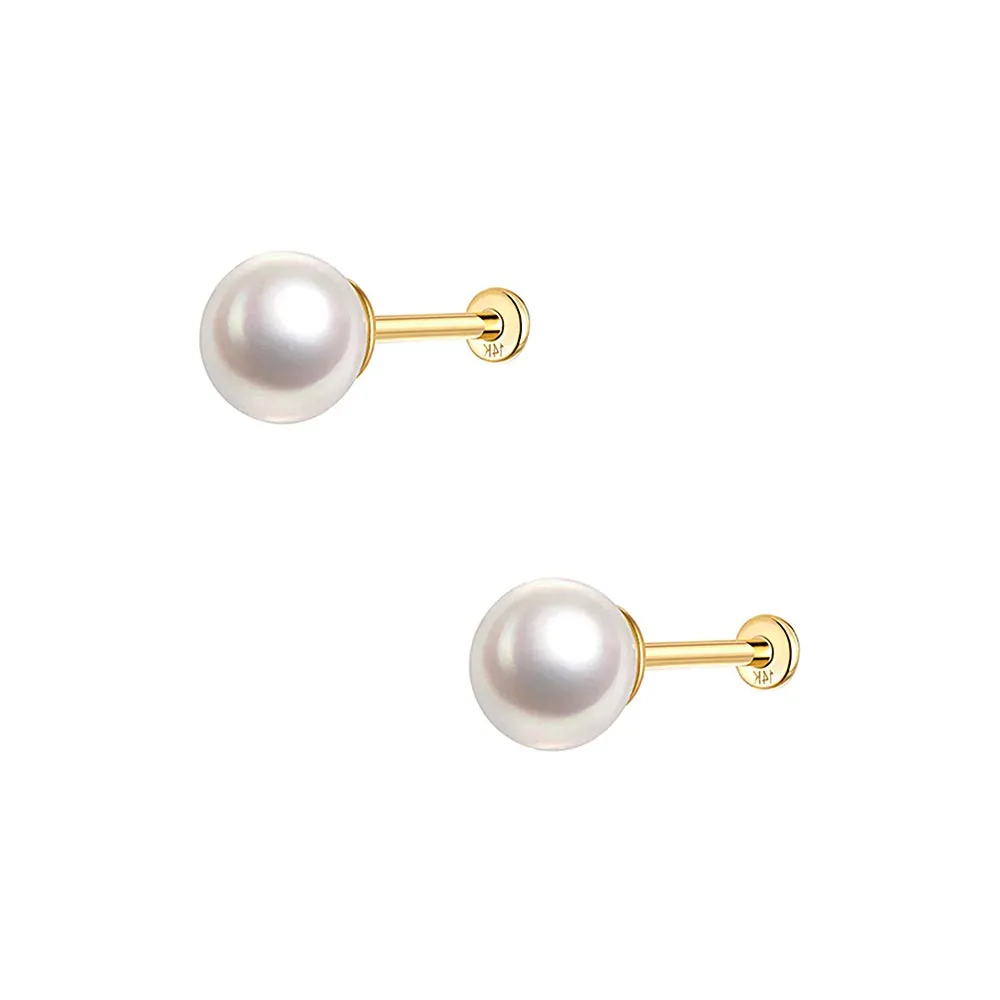 14k Gold Single Large Pearl Gold Flat Back Earrings