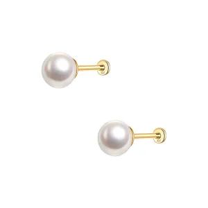 14k Gold Single Large Pearl Gold Flat Back Earrings