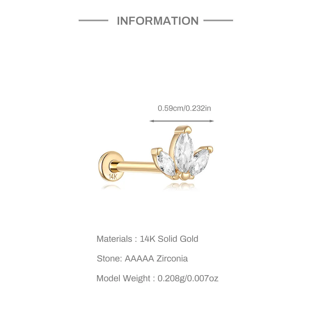 14k Gold Three Blade Flat Back Earrings