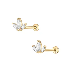 14k Gold Three Blade Flat Back Earrings