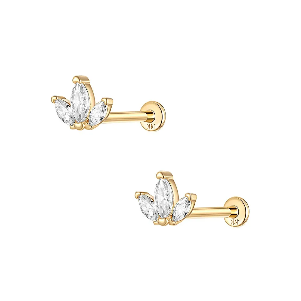 14k Gold Three Blade Flat Back Earrings