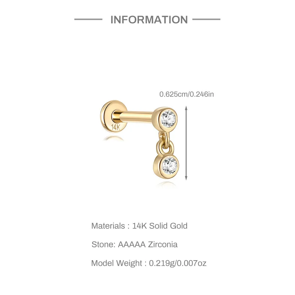 14k Gold Three Round Gold Flat Back Earrings