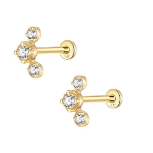 14k Gold Three Round Gold Flat Back Earrings