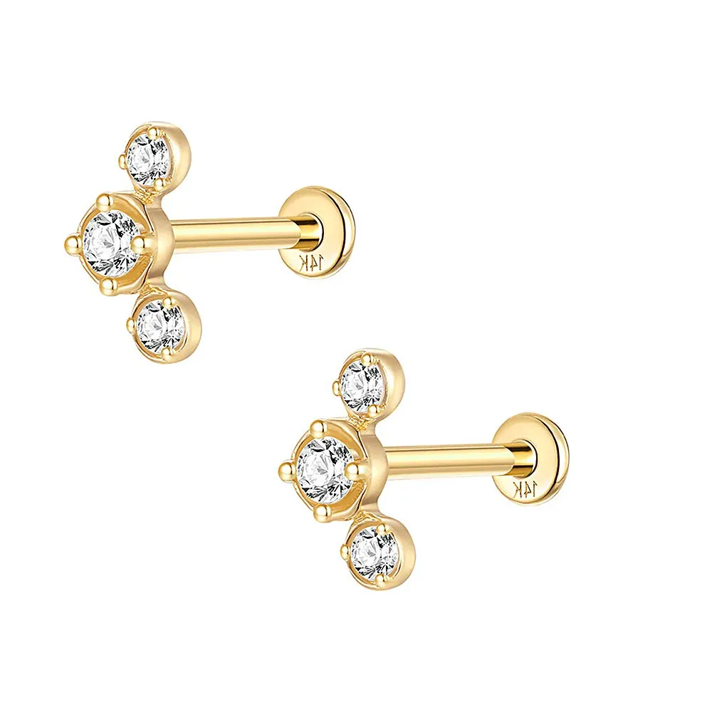 14k Gold Three Round Gold Flat Back Earrings