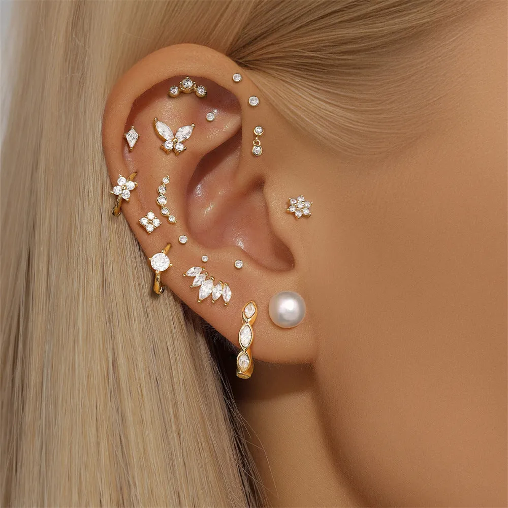 14k Gold Three Round Gold Flat Back Earrings