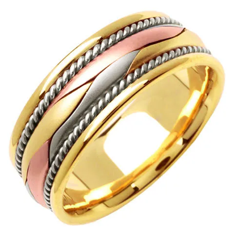 14K or 18K Tri-Color Gold Hand Braided Ring