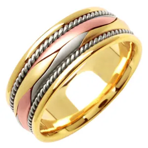 14K or 18K Tri-Color Gold Hand Braided Ring
