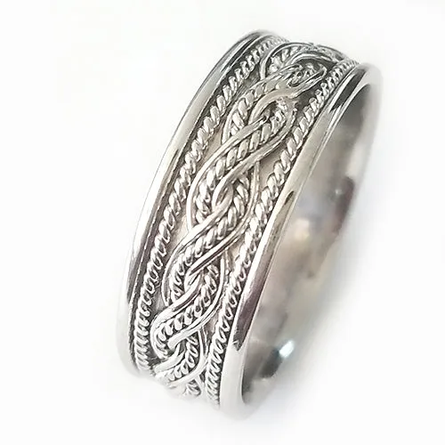 14K or 18K White Gold Hand Braided Ring