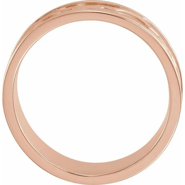 14K Rose 6 mm Patterned Band with Bead Blast Finish