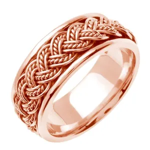 14k Rose or Rose/White Hand Braided Ring Band