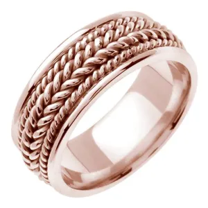 14k Rose/Rose-White Hand Braided Ring Band