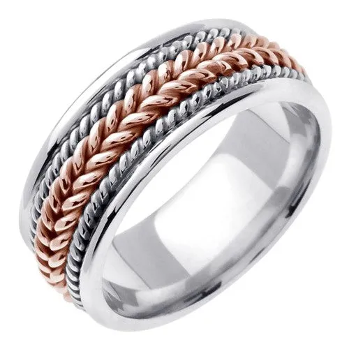 14k Rose/Rose-White Hand Braided Ring Band