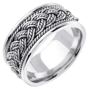 14k Silver/White Gold 7 Strands Hand Braided Ring Band