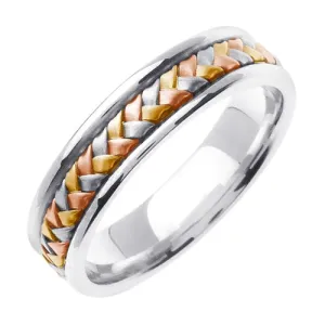 14K Titanium/Tricolor or Titanium/White Hand Braided Ring Band