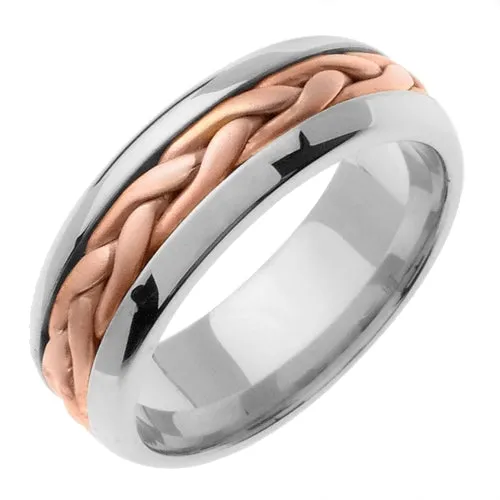 14K Titanium/Yellow or Titanium/Rose Hand Braided Cord Ring Band