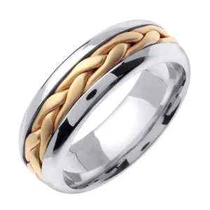 14K Titanium/Yellow or Titanium/Rose Hand Braided Cord Ring Band