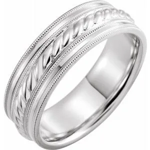 14K White 7 mm Rope Pattern Band with Milgrain Size 12.5