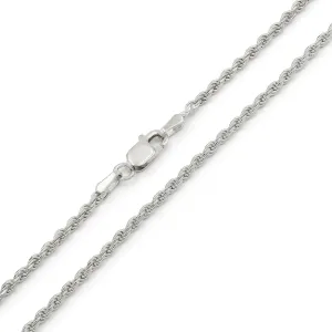 14K White Gold 2mm Solid Rope Diamond Cut Chain