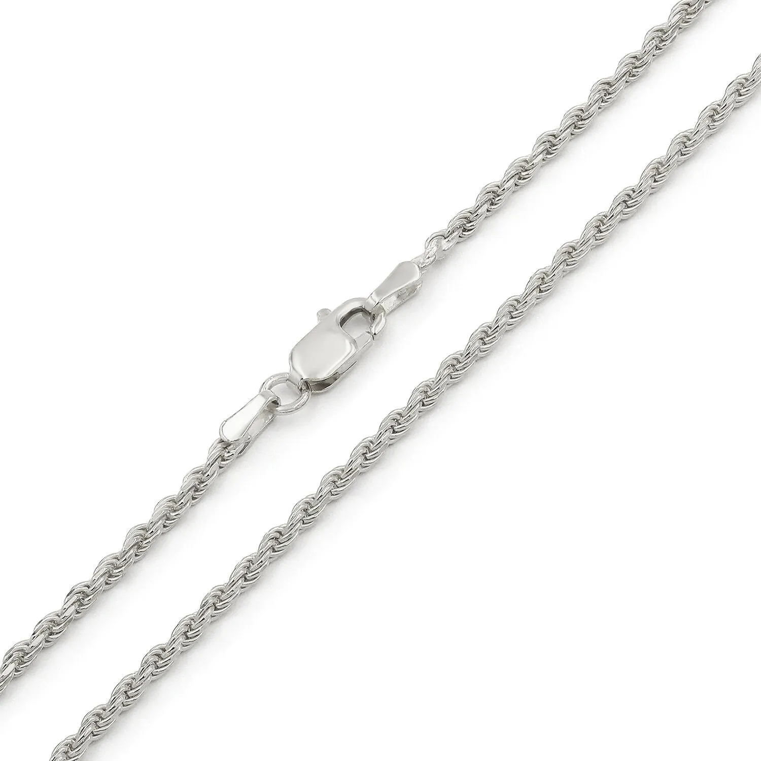 14K White Gold 2mm Solid Rope Diamond Cut Chain