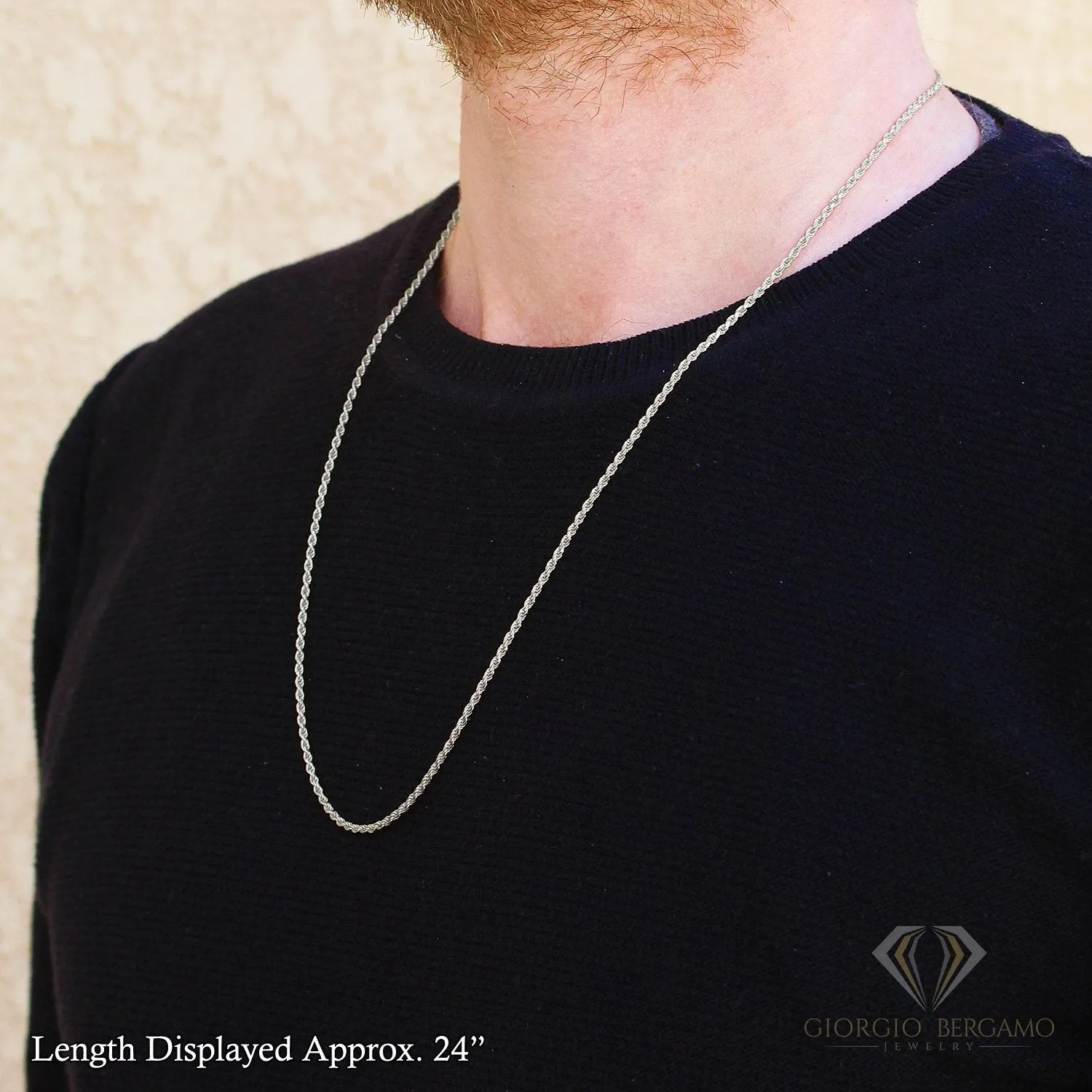 14K White Gold 2mm Solid Rope Diamond Cut Chain