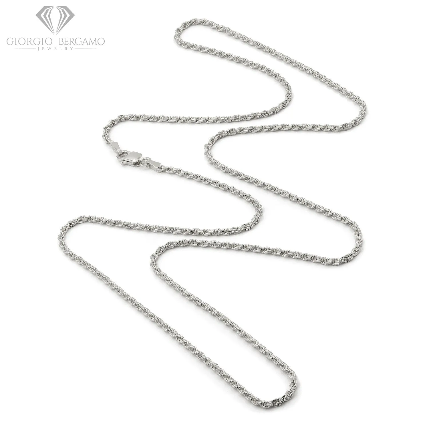 14K White Gold 2mm Solid Rope Diamond Cut Chain