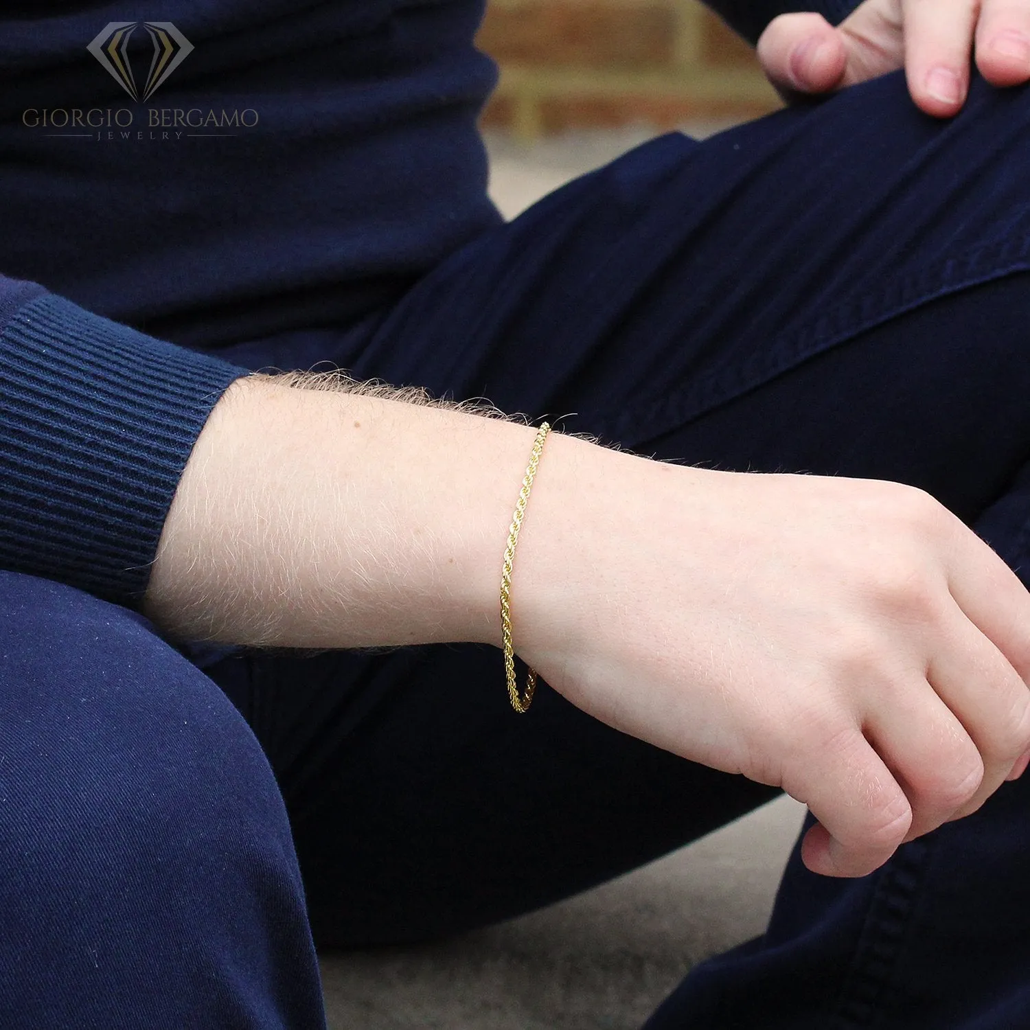 14K Yellow Gold 2.5mm Solid Rope Diamond Cut Bracelet