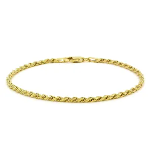 14K Yellow Gold 2.5mm Solid Rope Diamond Cut Bracelet