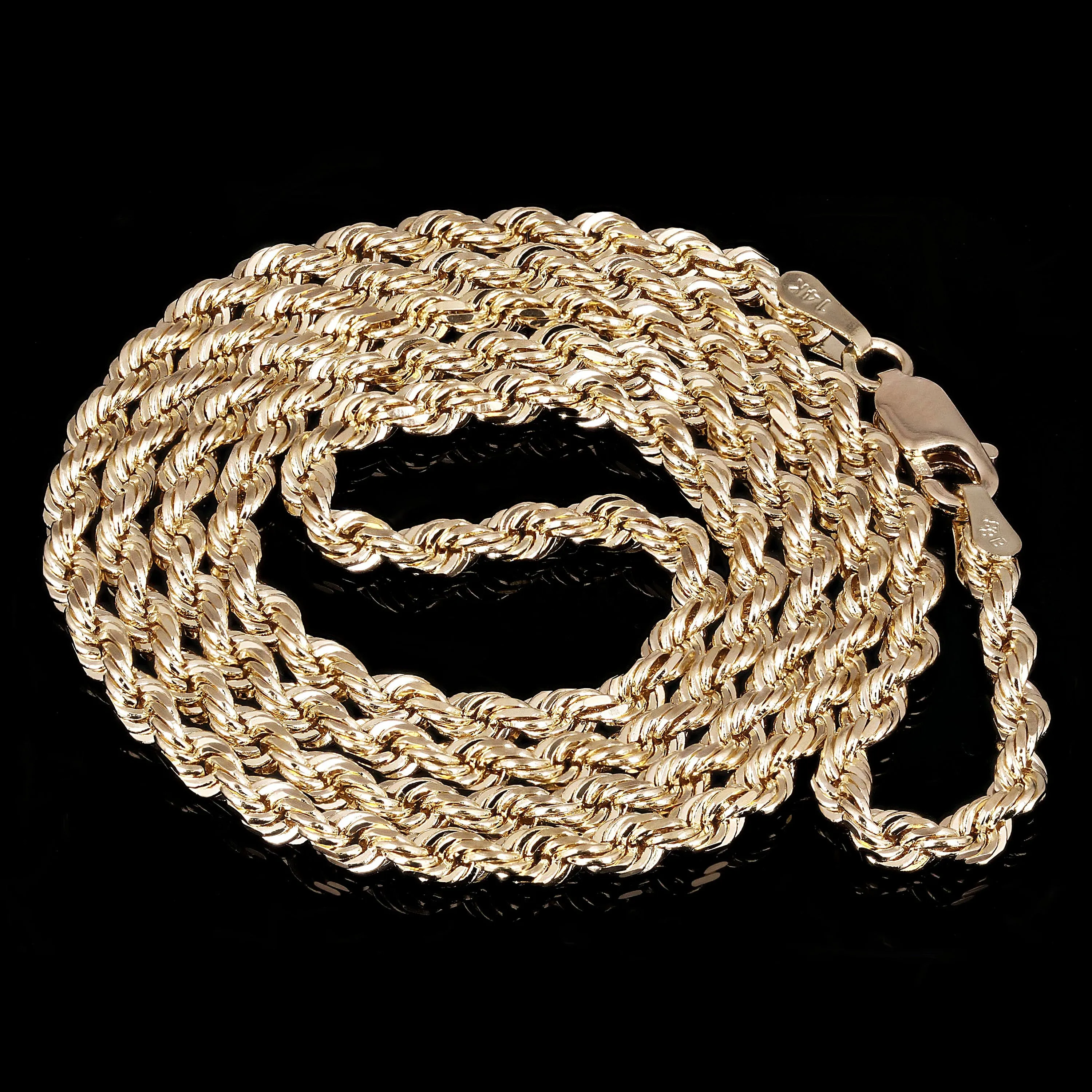 14k Yellow Gold Solid Diamond Cut Rope Chain Necklace 3.5mm 18", 22", 26", 30"