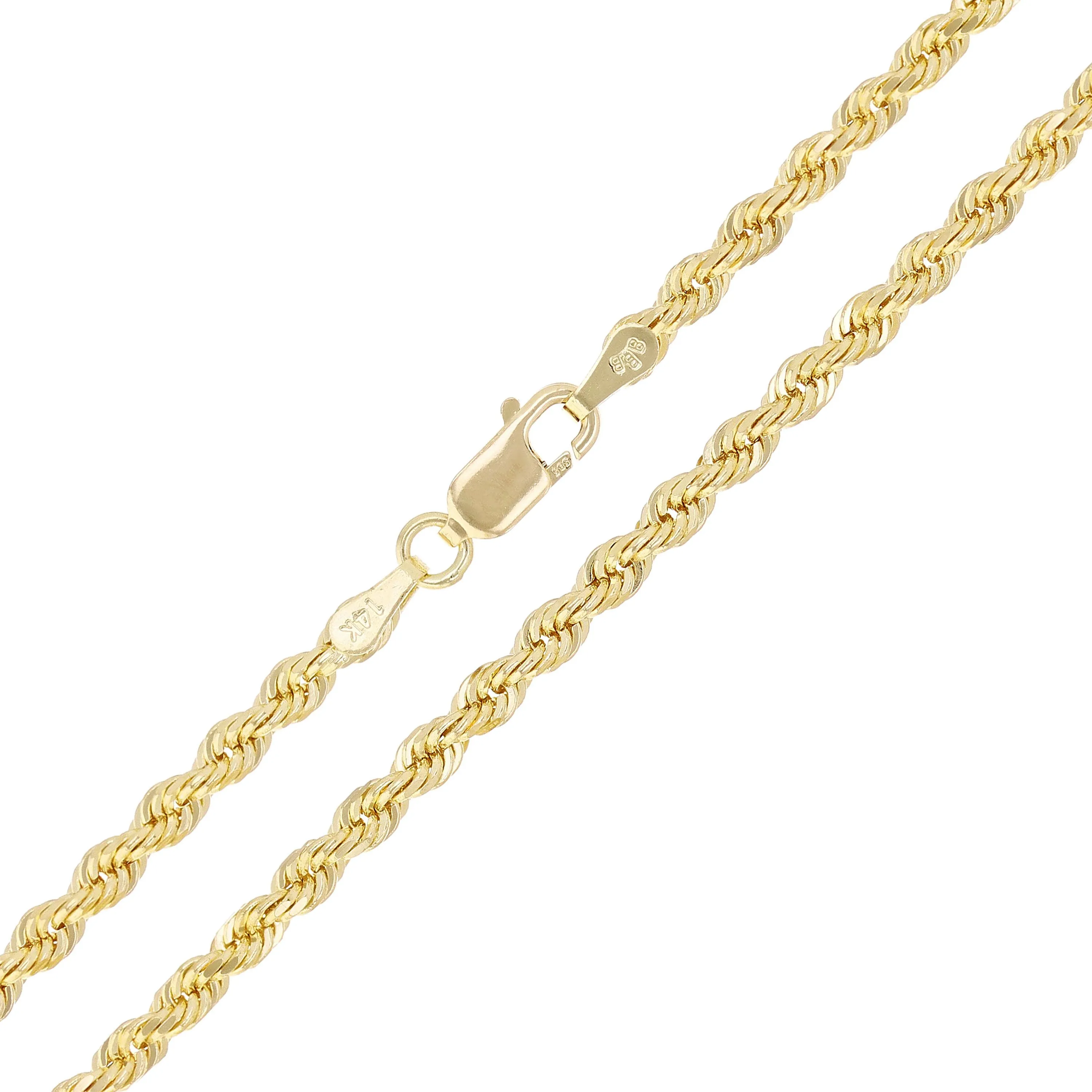 14k Yellow Gold Solid Diamond Cut Rope Chain Necklace 3.5mm 18", 22", 26", 30"