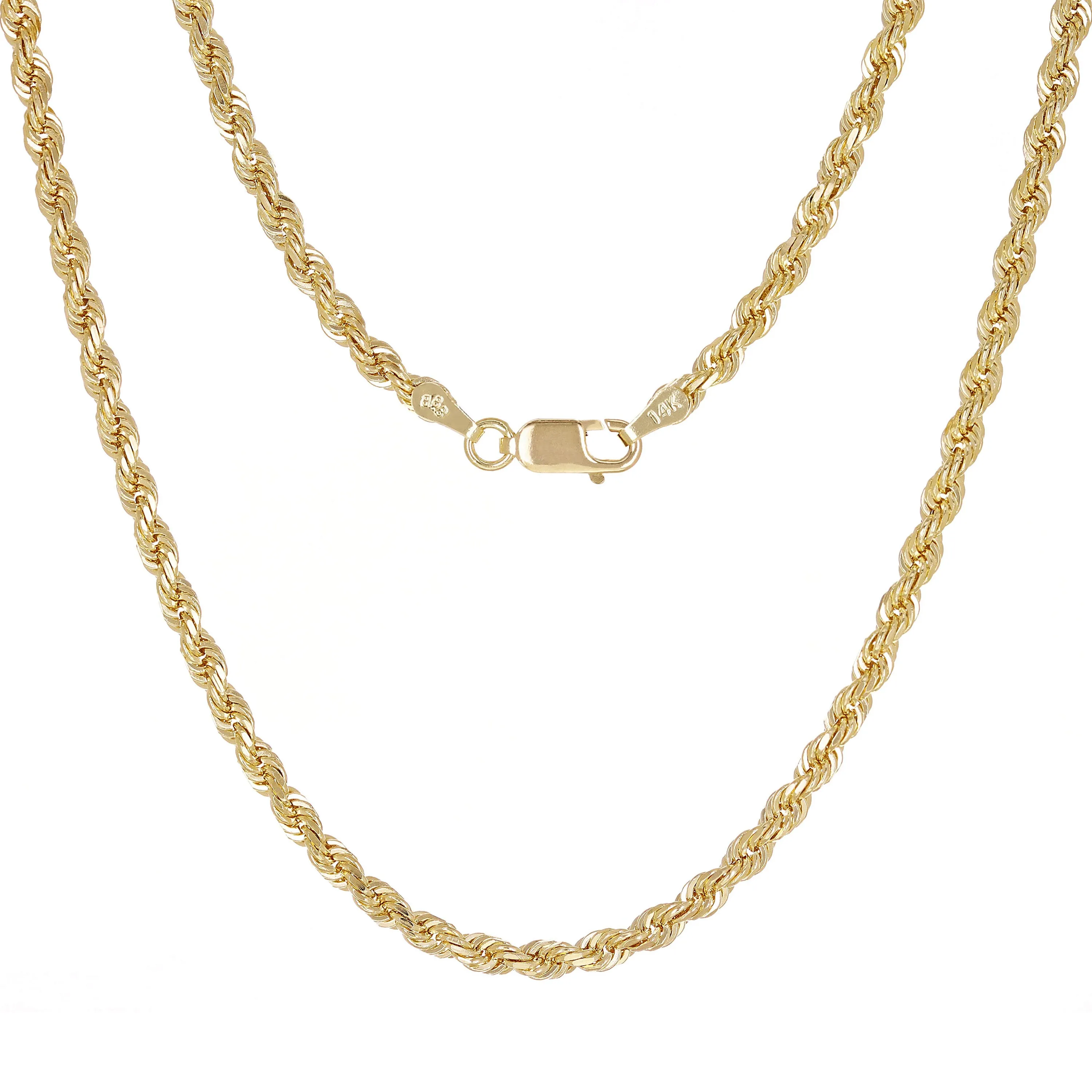 14k Yellow Gold Solid Diamond Cut Rope Chain Necklace 3.5mm 18", 22", 26", 30"