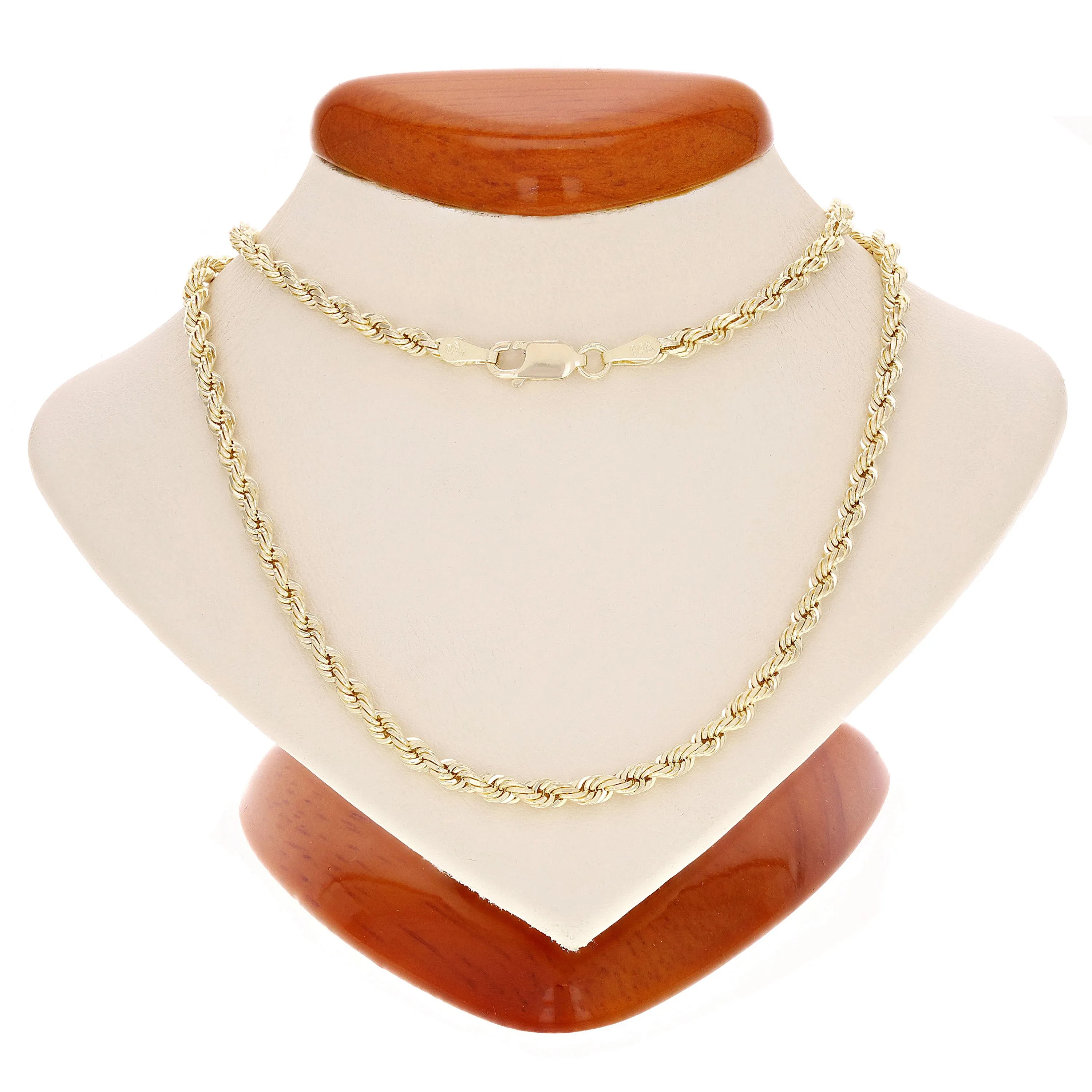 14k Yellow Gold Solid Diamond Cut Rope Chain Necklace 3.5mm 18", 22", 26", 30"