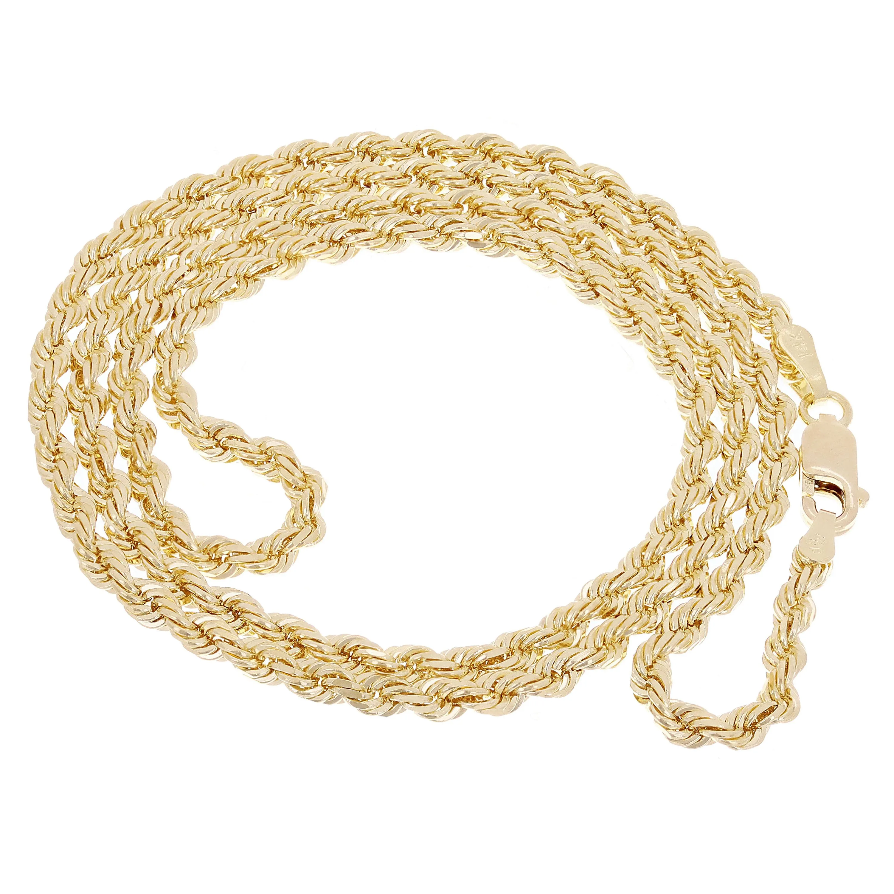 14k Yellow Gold Solid Diamond Cut Rope Chain Necklace 3.5mm 18", 22", 26", 30"
