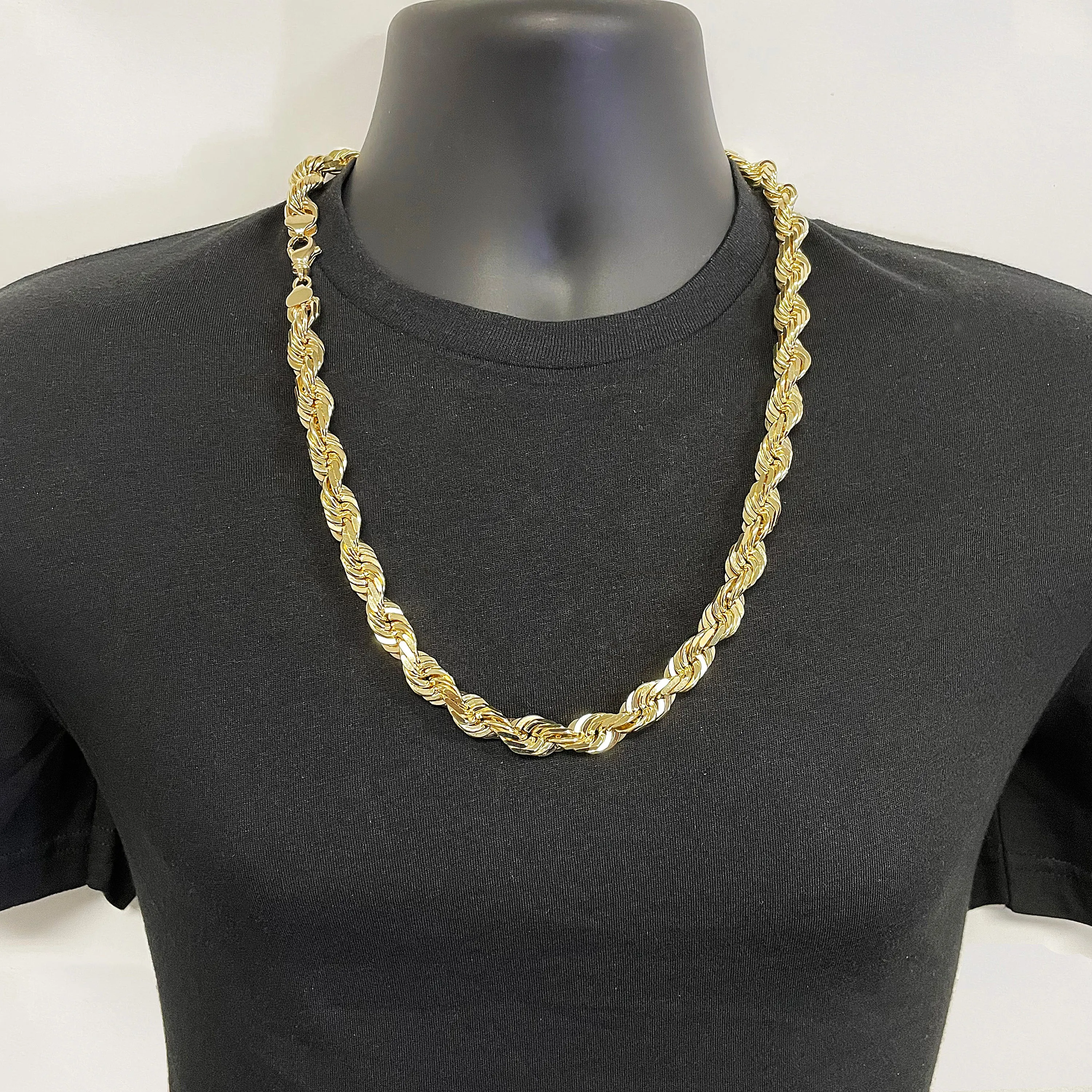 14k Yellow Gold Solid Heavy Diamond Cut Rope Chain Necklace 24" - 30" 12mm