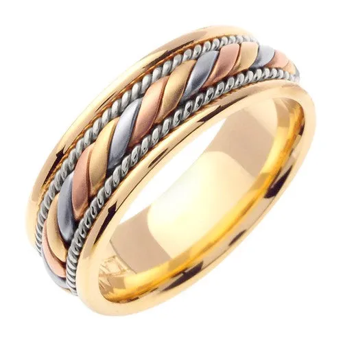 14K Yellow/Tricolor Hand Braided Cord Ring Band