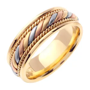 14K Yellow/Tricolor Hand Braided Cord Ring Band