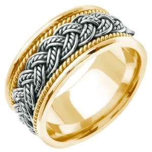 14k Yellow/White Gold 7 Strands Hand Braided Ring Band