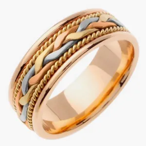 18K Rose/Tricolor or Rose/White Gold Hand Braided Cord Ring