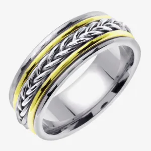 18K White/Yellow Gold Hand Braided Cord Ring Band