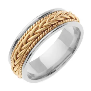 18K White/Yellow Hand Braided Cord Ring Band
