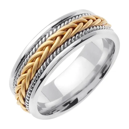 18K White/Yellow Hand Braided Cord Ring Band