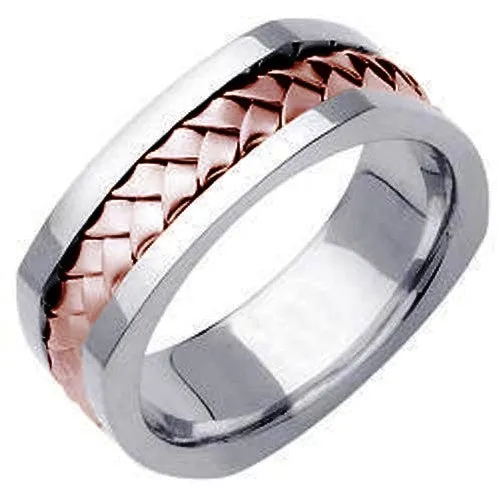 18k White/Yellow or White/Rose Hand Braided Square Ring Band