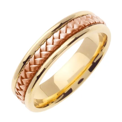 18K Yellow/Tricolor or Yellow/Rose Hand Braided Ring Band