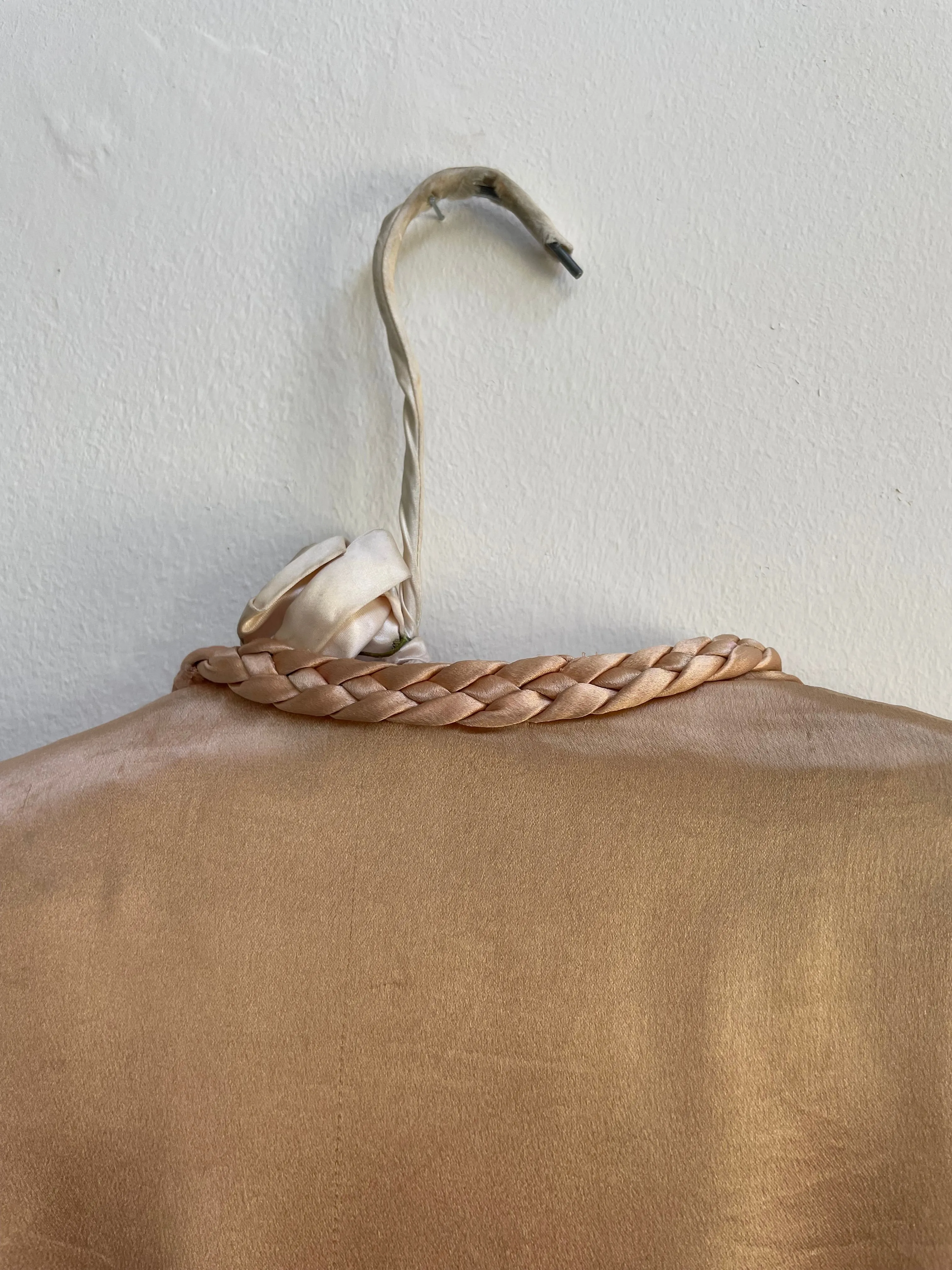 1930s Braided Trim Peachy-Copper Ombré Rayon Satin Blouse