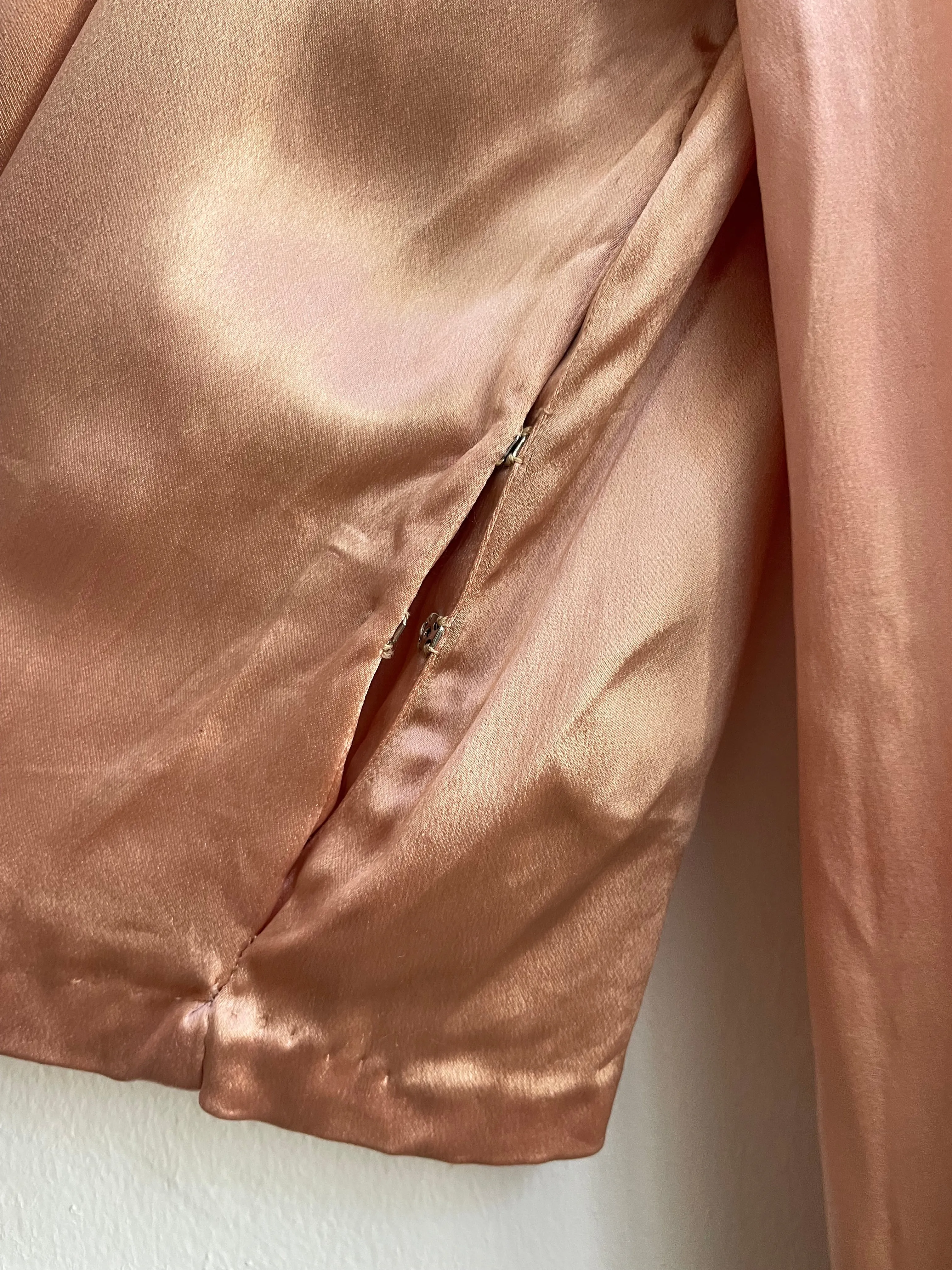 1930s Braided Trim Peachy-Copper Ombré Rayon Satin Blouse