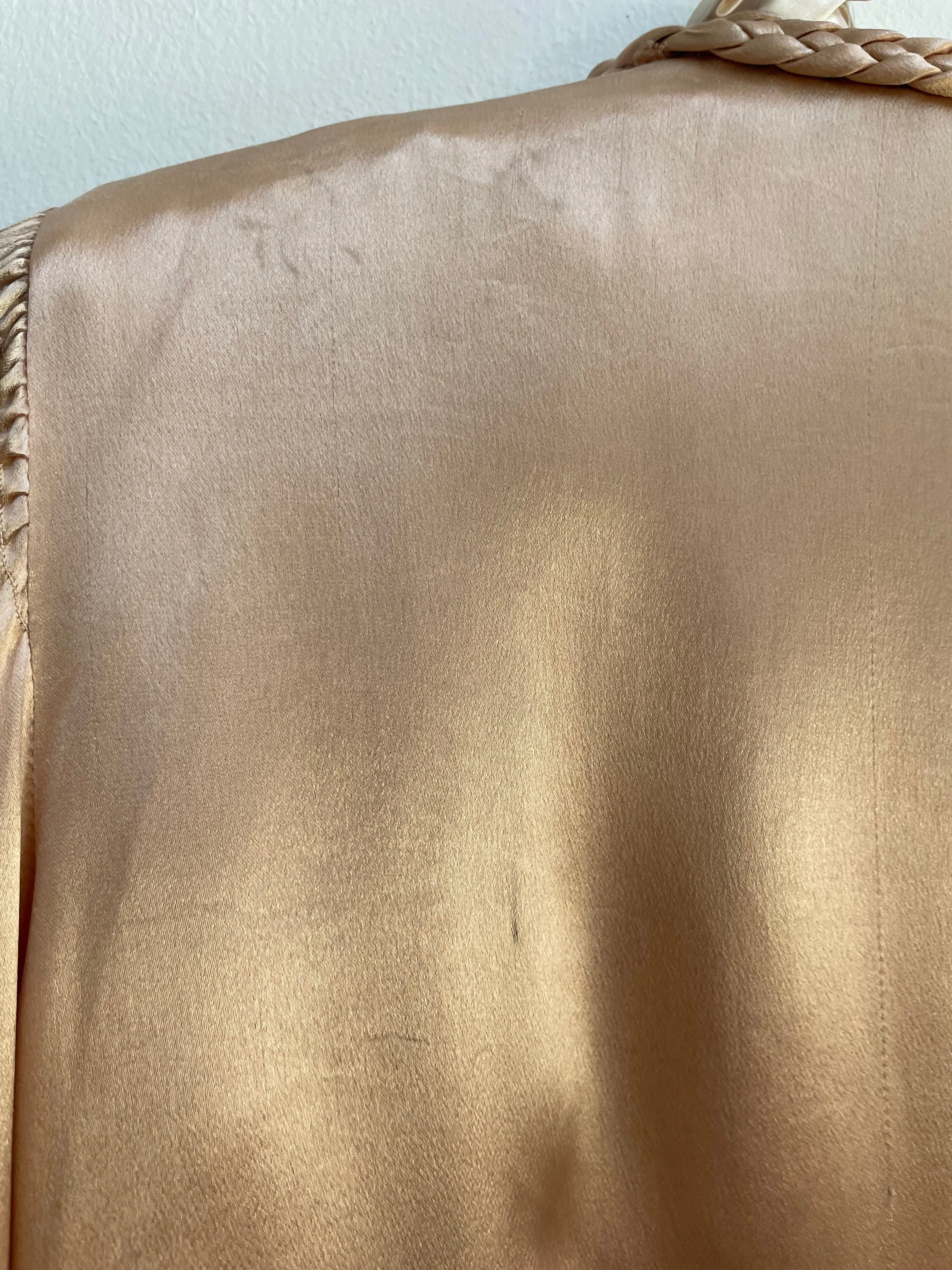 1930s Braided Trim Peachy-Copper Ombré Rayon Satin Blouse