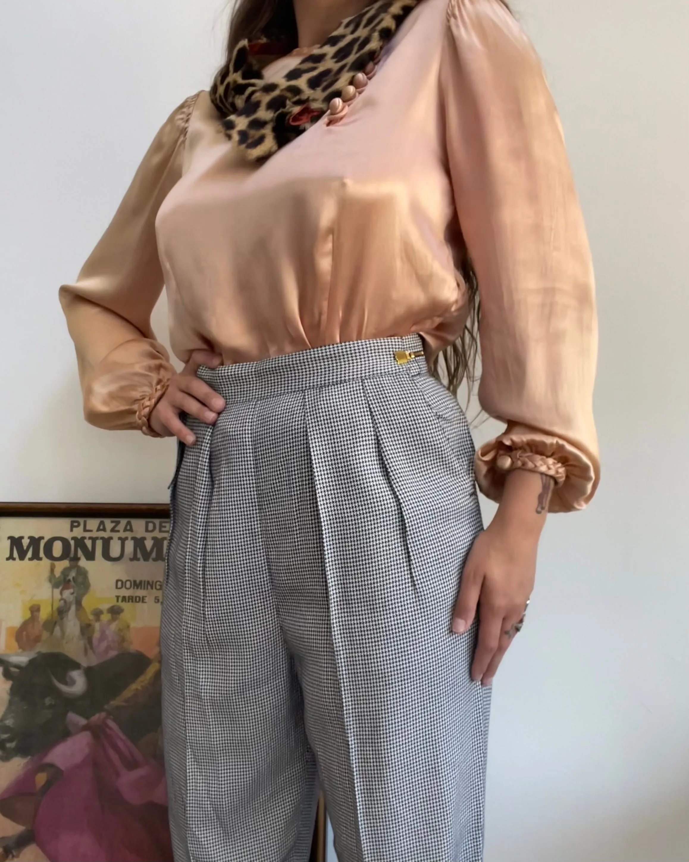 1930s Braided Trim Peachy-Copper Ombré Rayon Satin Blouse